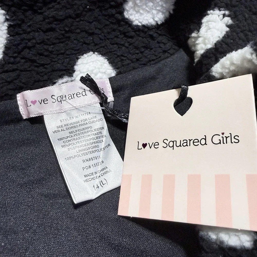 Love Squared Girls Black and White Heart Print Sherpa Snap-Front Fleece‎ Jacket